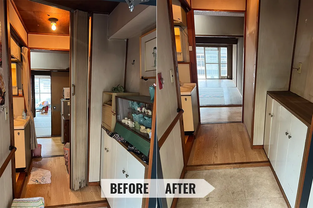 遺品整理の作業事例 玄関のビフォーアフター画像