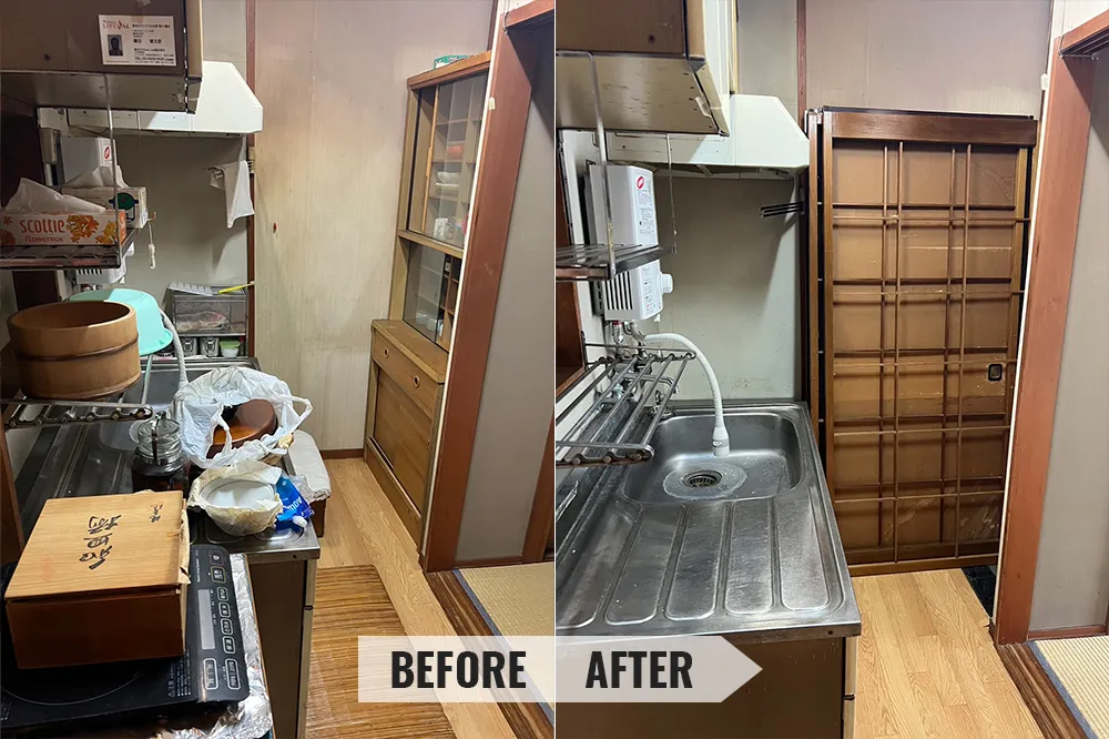 遺品整理の作業事例 キッチンのビフォーアフター画像