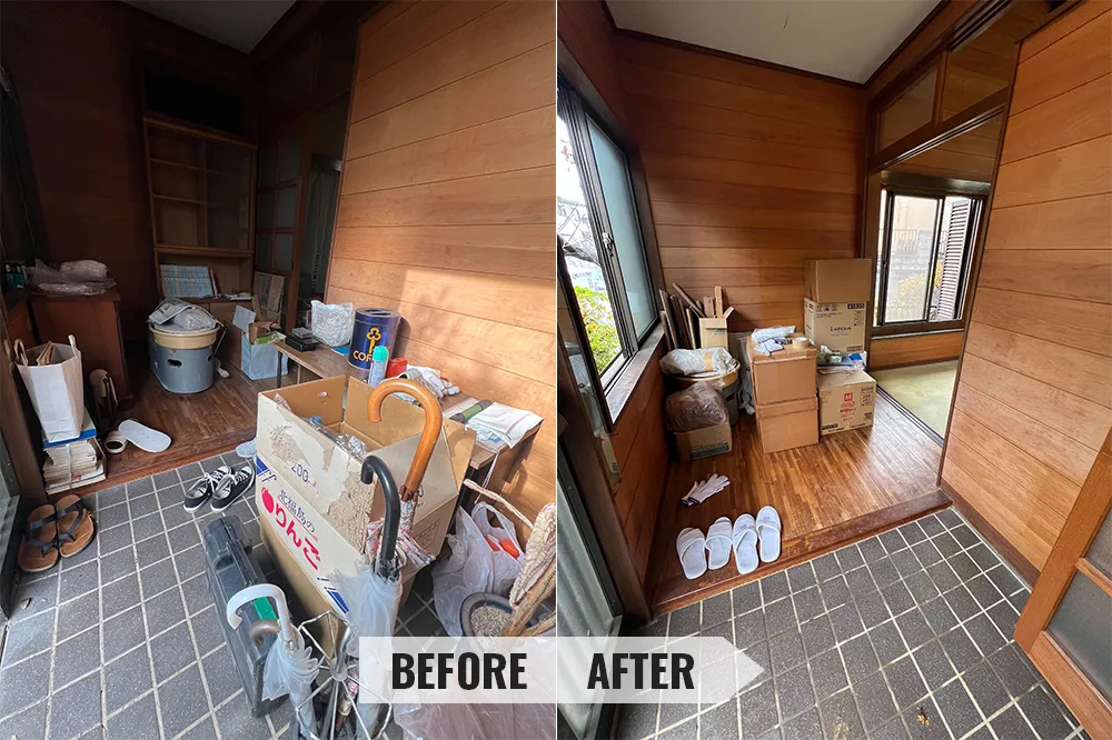 遺品整理の作業事例 玄関のビフォーアフター画像