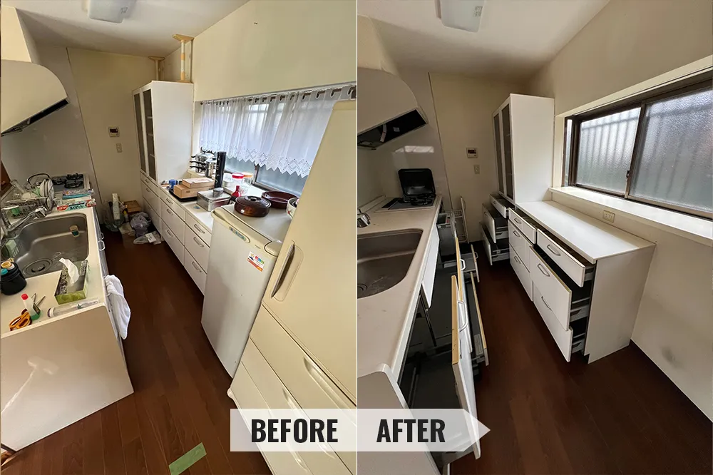 遺品整理の作業事例 キッチンのビフォーアフター画像