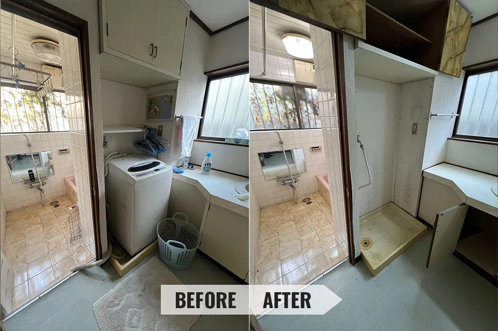 遺品整理の作業事例 お風呂のビフォーアフター画像